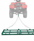4 Ft Drag Harrow Driveway Grader Heavy Duty Power Rake Tow Behind Lawn Rake for ATV attached to a red ATV