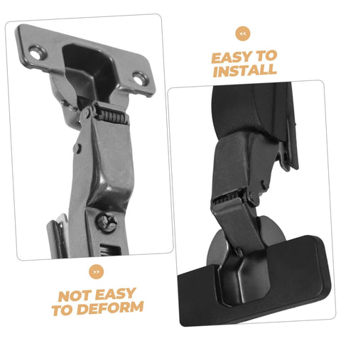 Close-up of a black metal hinge showing details of the Soft Close Concealed Cabinet Hinges For Kitchen And Bathroom Cabinets With Quiet Damping, Smooth Closing Action, Easy To Install, Versatile Cabinet Door Hardware For Home Furniture By LIFKICH.