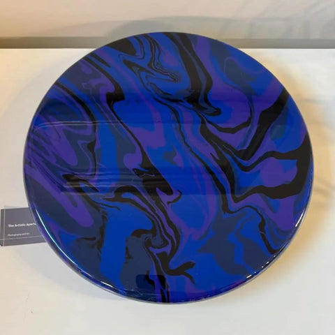 Round 15 Inch Charcuterie Board With Built In Lazy Susan Blue Purple Black Swirl Fluid Acrylic Epoxy Resin Kitchen Centerpiece