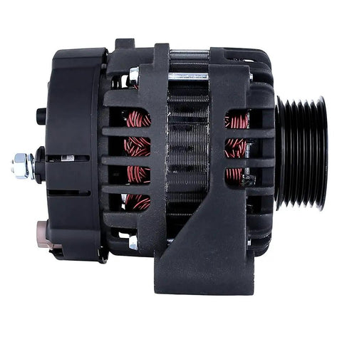 Side view of 12V Marine Alternator Replacement For Inboard Sterndrive 75 Amp Valeo OEM 3884950 with visible pulleys