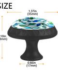 Slick Crystal Glass Cabinet Knob Black ABS Base 4 Pack with colorful top, dimensions labeled, decorative drawer pulls