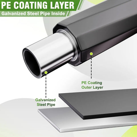 Diagram of PE coating over galvanized steel pipe for sturdy garden arbor arch for climbing plants with durable PE coated metal frame.