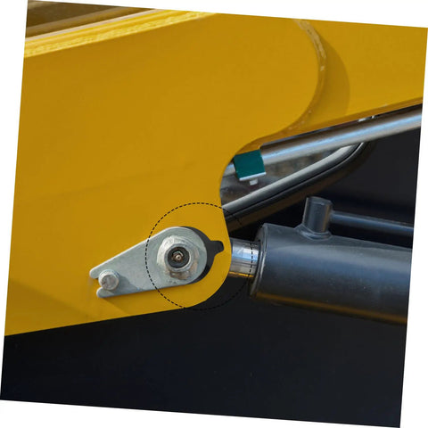 Heavy Duty Rubber Two Piece Flat Washers Kit For Excavators And Construction Machinery Noise Dampening Shim For Vibration Reduction Durable Rubber Pads Compatible With Various Models, close-up on yellow excavator mount