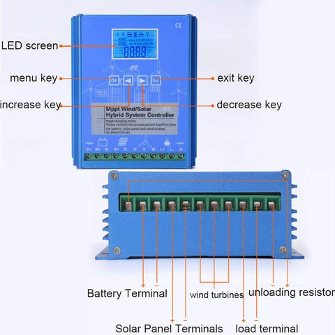 Beefed Up Hybrid Wind And Solar Charge Controller 6000W To 14000W With Dump Load Auto MPPT for 12V 24V 48V Batteries front view