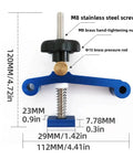 112mm Adjustable T Track Clamping System with 180 Degree Rotatable Quick Fix Jig for CNC Engraving Machines, blue and brass parts.