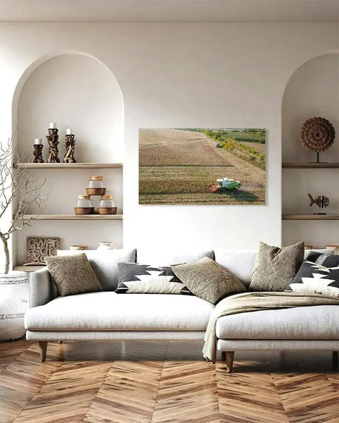 Maize Field Aerial View Combine Harvester Canvas Wall Art 20x30 Inch Print For Living Room Bedroom Kitchen Office Decor