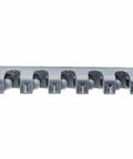 Front view of Heavy Duty Wall Mount Broom And Mop Holder With Six Hooks And Five Slots For Garage Garden Laundry And Kitchen Organization Gray