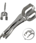 Heavy Duty 9 Inch U Shaped Welding Pliers Steel Clamp With Strong Bite Force Perfect For Mig Tig Welding Riveting And Grinding Adjustable Handle Silver Tool That Grips Hard in close-up view.