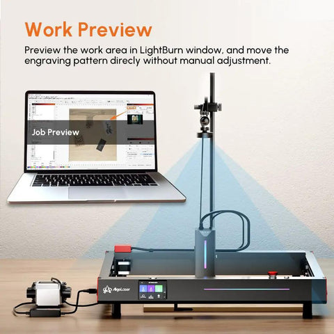 5MP HD Laser Engraver Camera For LightBurn, real-time preview, precise positioning, batch engraving ready, shown connected to laptop
