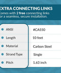 Extra connecting links information for PGN CA550 Agricultural Conveyor Roller Chain, 10 feet, carbon steel, single strand.