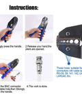 Pro Grade Coaxial Cable Tool Set With Ratchet Crimp Tool demonstrating crimping process for RG58 RG59 RG62 RG174.