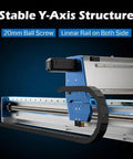 Close-up of the PROVerXL 4x4 CNC Router Machine with Stable Y-Axis, showing 20mm ball screw and dual linear rails on both sides.