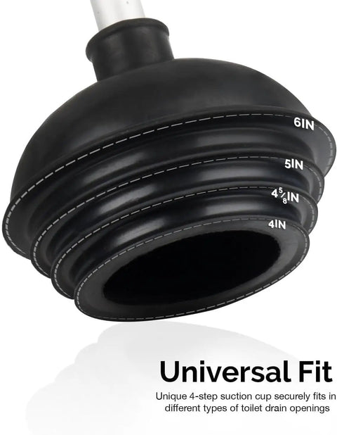 Heavy Duty Toilet Plunger With All Angle Design And Aluminum Handle Patent Pending Clog Buster for Bathrooms showing suction cup