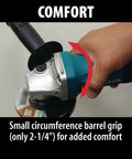 Powerful 4-1/2 Inch Angle Grinder With Kick Butt Strength And Smooth Handle Control designed for comfort with small circumference grip