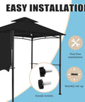 Side view of 5x8 Grill Gazebo With Extra Shade Awning Party Ready Vibe All Weather Steel Frame Double Tier Canopy Roof, easy install.