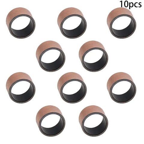 10 Pack Heavy Duty Sleeve Bearings With 10 mm Bore 12 mm Outside Diameter And 8 mm Length Bronze Sintered Oilless Bushings displayed in a group.