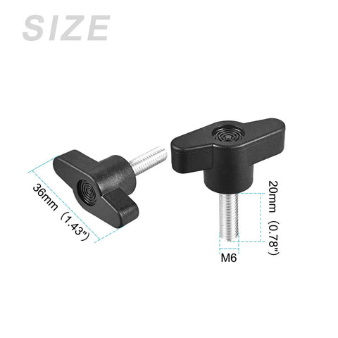 Heavy Duty Clamping Handle Knobs M6x20mm Three Pack With Metal T Shape Grip, dimensions labeled, for industrial use