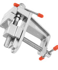 Must-Have Compact Vistreck Mini Flat Pliers Vise Clamp With 360 Degree Rotating Aluminum Alloy Table Vice Tool detailed view showing silver metal construction.