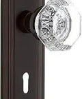 Deco Plate With Waldorf Crystal Privacy Knob Set, 2 3/4 Inch Backset, Timeless Bronze Finish, Solid Brass Door Hardware For Bathrooms And Bedrooms, Privacy Lock, Easy Retro Fit, Restoration Ready