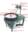 All In One Gem Faceting And Polishing Machine 180W with labeled parts and 8-inch diamond flat grind disk, suitable for jewelry work.