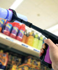 Side view of a 19-inch pink grabber/reacher tool with foldable handle and magnetic tip.