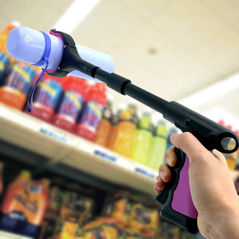 Side view of a 19-inch pink grabber/reacher tool with foldable handle and magnetic tip.