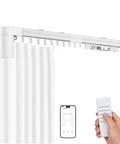 Ultra Quiet 98.4 Inch Motorized Curtain Track With App Control And Remote, ceiling-mounted white track with phone and remote