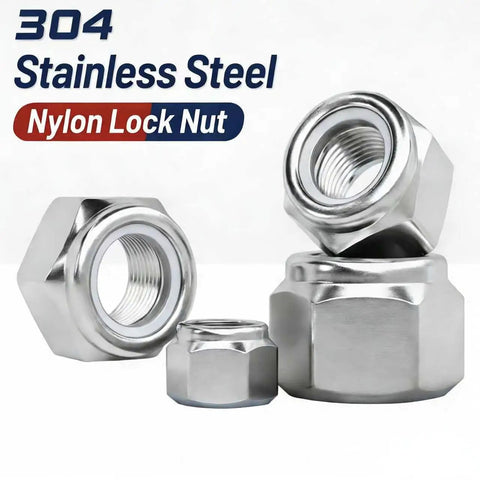 Nylock Nuts Set With Nylon Insert For Size 10 24 SAE Inch Threads 304 Stainless Steel 60 Pieces displayed