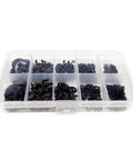 580 Piece Assorted Retaining Ring And O Ring Kit for mechanical fasteners in plastic case, black carbon steel