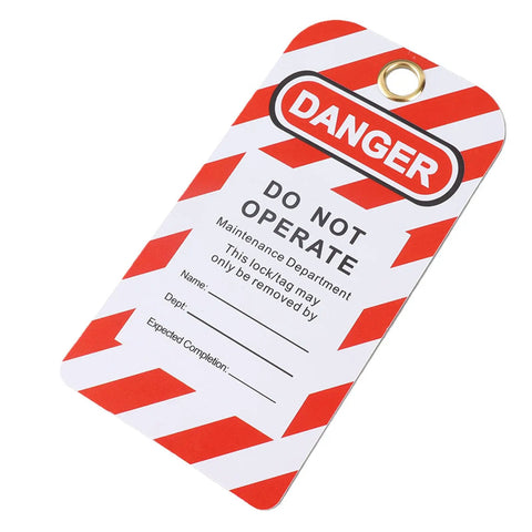 Lockout Tag Rewritable Safety Sign For Industrial Job Sites Reusable Hanging Warning Label with red stripes and eyelet