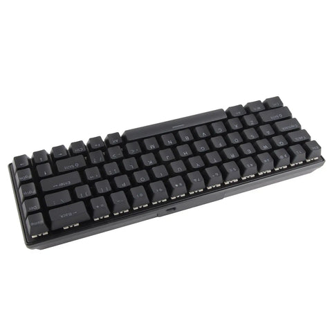 Clutch Compact Wired Mechanical Keyboard With Loud Blue Switches And Custom Rgb Backlight For Pro Gaming And Fast Typing Designed As A Sick 68 Key Usb Device Built To Last Forever, top view showing sleek black keys.