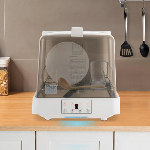 No Fuss Compact Countertop Dishwasher With Six Auto Wash Cycles And Swivel Spray Head Sturdy Waterproof Build Great For Small Apartments RV Campouts Or College Dorms on wooden kitchen counter.