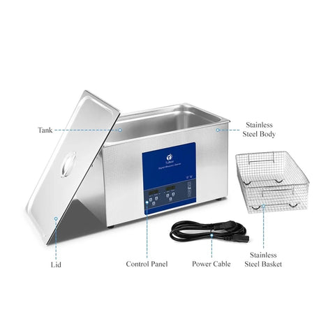 30L Ultrasonic Cleaner With 600W Power And 40KHZ Frequency For Deep Engine Parts Auto Component PCB Piston Oil Rust Removal Machine, stainless steel body.