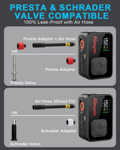 Mini Electric Bike Pump With Auto Stop 150 PSI Quick Inflate Portable Tire Pump For Road MTB And E Bikes 17 Seconds Top Up 20 L Min High Flow Presta Schrader Compatible Great For Roadside Flat Repairs On The Go