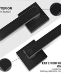 Heavy Duty Hall And Closet Door Lock With Square Lever Matte Black Zinc Alloy For Passage Doors Reversible