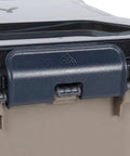 Close-up of Alpaca 45L Waterproof Gear Box with IP65 dustproof rugged latch design and clearview removable lid in Mirage Tan color.