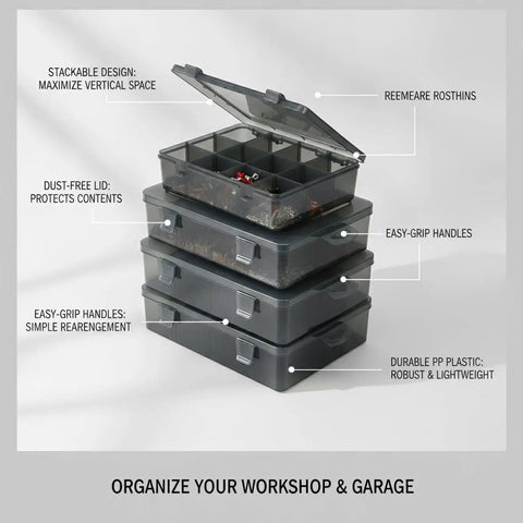 Stackable Storage Bin With Lid For Small Hardware Like Screws Nuts Bolts And Fasteners Compact Plastic Organizer