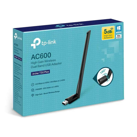 Box of AC600 Dual Band USB WiFi Adapter For PC with 5dBi Antenna, high gain, dual band 80211ac, Windows and Mac compatibility.