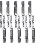All Purpose Combination Drill And Tap Bit Set Hex Shank HSS Steel Hella Durable Screw Tapping Deburring Countersinking 10 Pack Tool Kit For Professionals, 10 pieces with hex shank.