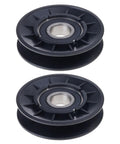 Top Tier GX20286 And GX20287 Grass Mower Belt V Idler Pulley Kits That Are Totally Compatible With John 102 To D170 Models For A Smooth Ride, two black pulleys