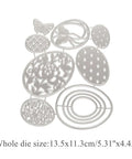 Seven Piece Easter Egg Die Cuts Set With Flower And Butterfly Frame Dies for DIY embossing and scrapbooking, silver finish, 13.5x11.3 cm