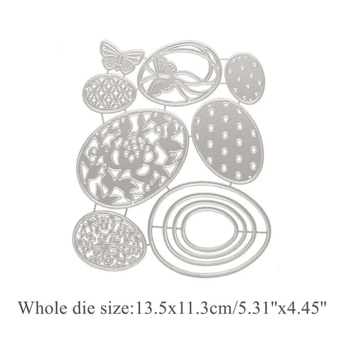 Seven Piece Easter Egg Die Cuts Set With Flower And Butterfly Frame Dies for DIY embossing and scrapbooking, silver finish, 13.5x11.3 cm