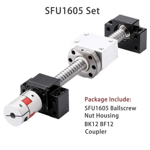 Hella Accurate C5 SFU1605 Ballscrew Kit Featuring Heavy Duty End Machined Components And Dual Nut Housing In Classic BK BF Blocks For 1500mm Pro 3D Printer Full Build Upgrade, showcasing the SFU1605 assembly.