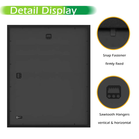 Back view of Two Pack Black Wooden Picture Frames For 16x20 To 11x14 Mat Opening 10.5x13.5 With Tempered Glass And Modern Matte Finish