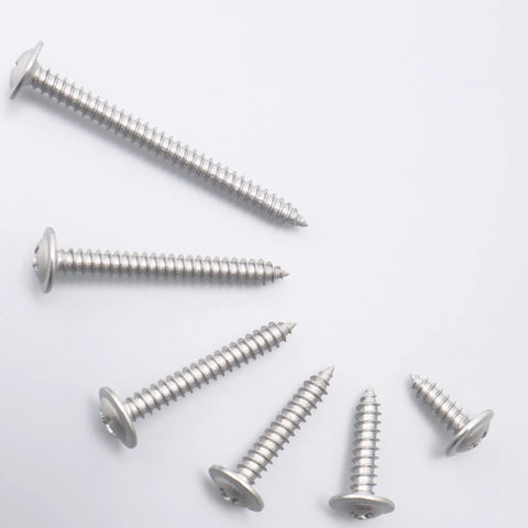 Rock Solid Two Fifty Pack Number Eight By One Half Inch Forty One Stainless Steel Self Tapping Wood Screws With Phillips Bit stacked.