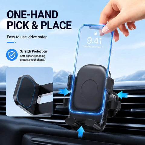 Road Ready Car Phone Mount For Tesla Cybertruck Model 3 Model S with silicone grip for secure one-hand operation.
