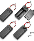 Hardcore 4 Pack Dual AA Battery Holder With Built In On Off Switch And Exposed Wire Leads, 3.11in, black plastic, for DIY electronics.