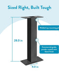 Oasis 28 Inch Pedestal Mailbox Post In Galvanized Steel Weatherproof Black Powder Coat Built To Last Outdoor Mailbox Support Compatible With Codes H And K Model 5106B, 28.0 inches tall with welded top mounting plate, powder-coated satin black finish.