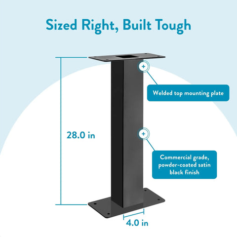 Oasis 28 Inch Pedestal Mailbox Post In Galvanized Steel Weatherproof Black Powder Coat Built To Last Outdoor Mailbox Support Compatible With Codes H And K Model 5106B, 28.0 inches tall with welded top mounting plate, powder-coated satin black finish.