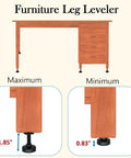 Heavy Duty Adjustable Leveling Feet 4 Pack With Three Eighths Inch 16 UNC Threads Leg Levelers under desk showing height adjustment.